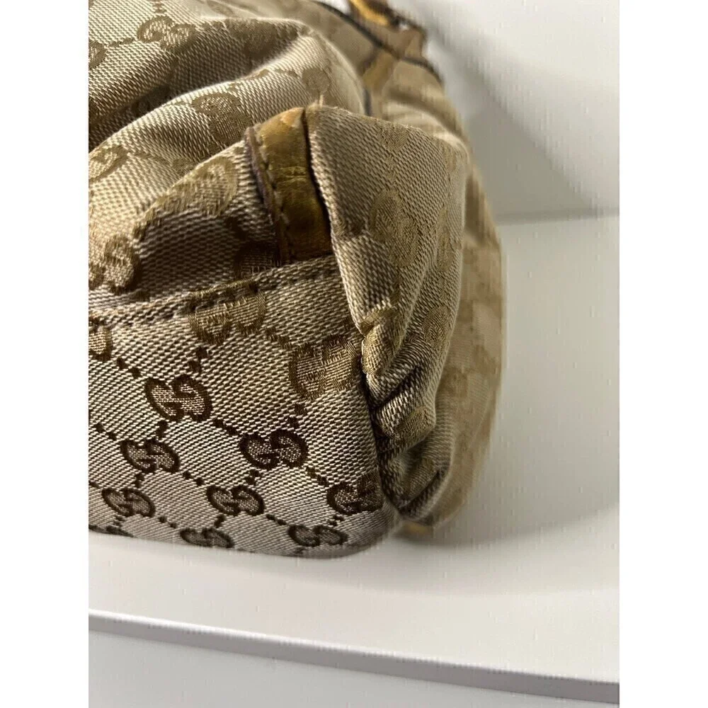 GUCCI GG Canvas Gold Leather Hobo Shoulder Bag - Picture 5 of 14